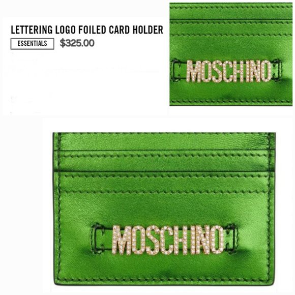 'MOSCHINO' LEATHER 'CASINO KRYSTAL' RAISED BLING LOGO FRONT FOILED CARD CASE - Picture 15 of 16